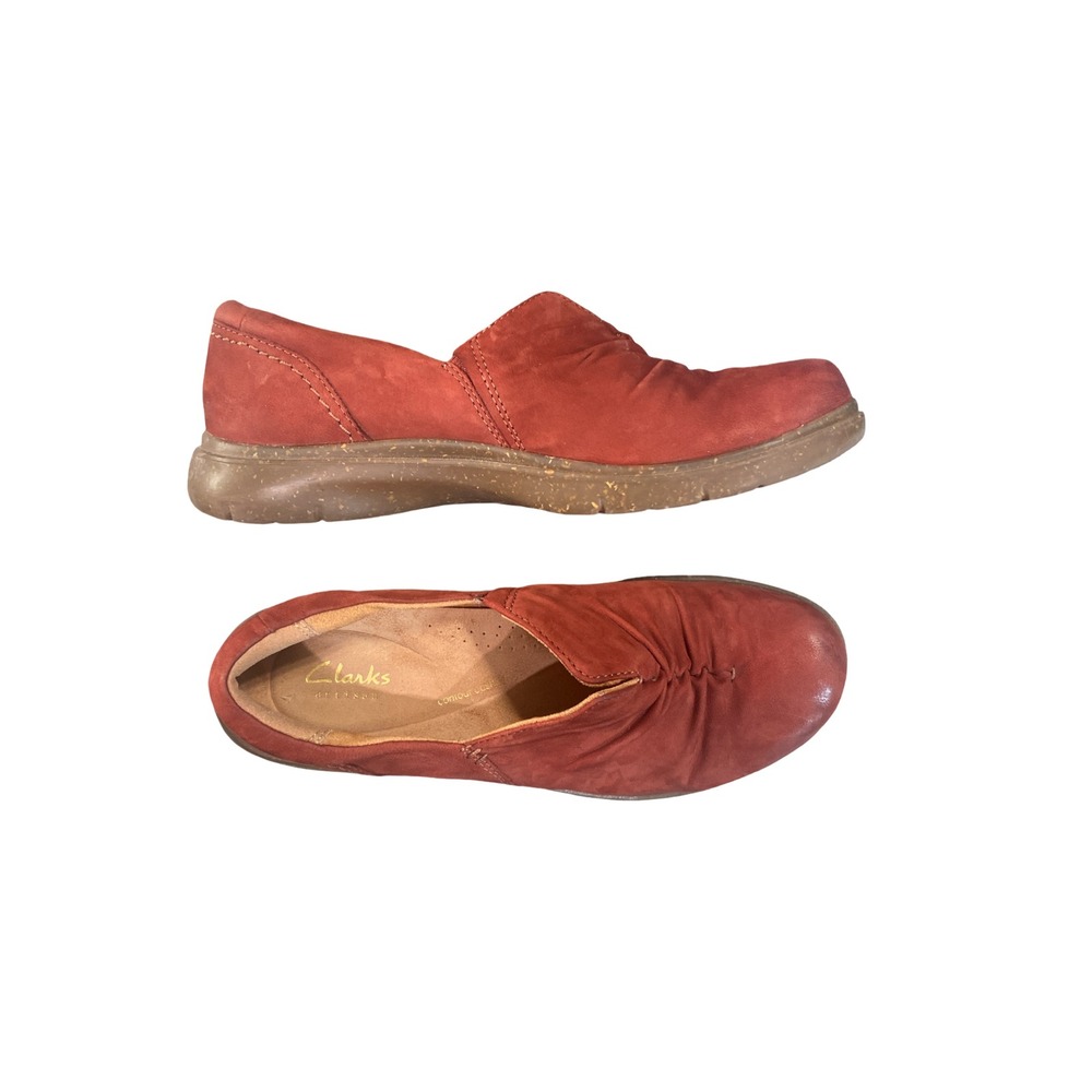 Clarks Artisan Terracotta Nubuck Leather Ruched Slip On Loafers Womens Shoes 8.5
